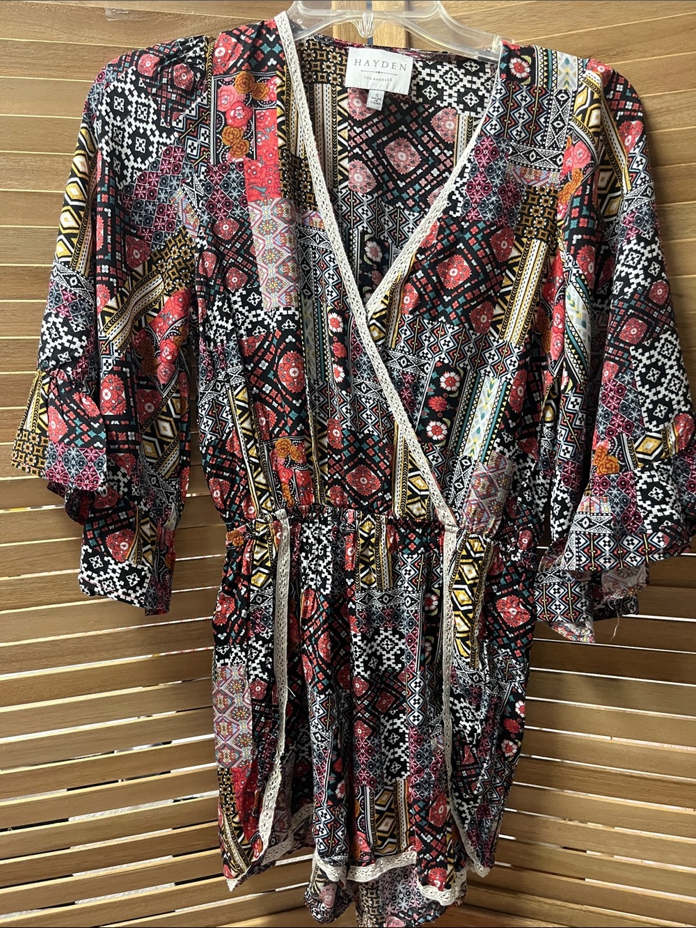 Hayden Multicolor Boho Print Romper with Black & Red Accents